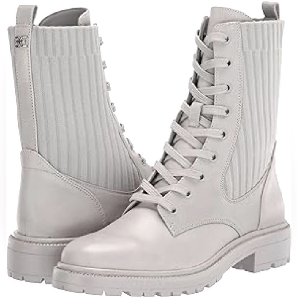 Sam Edelman Lydell Pebble Grey Block Heel Sock Fitted Lace Up
Combat Ankle Boots